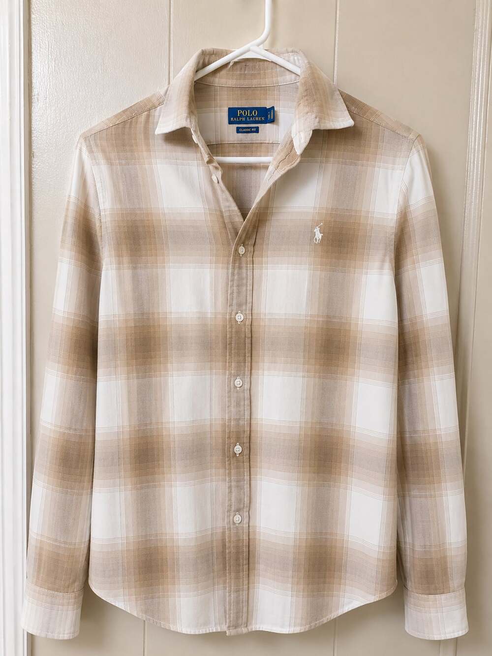 Polo Ralph Lauren Classic Fit Beige Plaid Button-Down Shirt